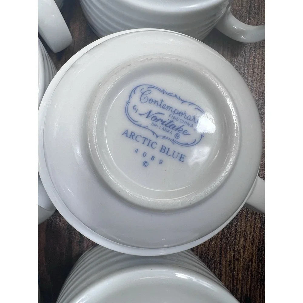 Lot Of 6 Contemporary Noritake Tea Cups Arctic Blue Ribbed Very Nice
